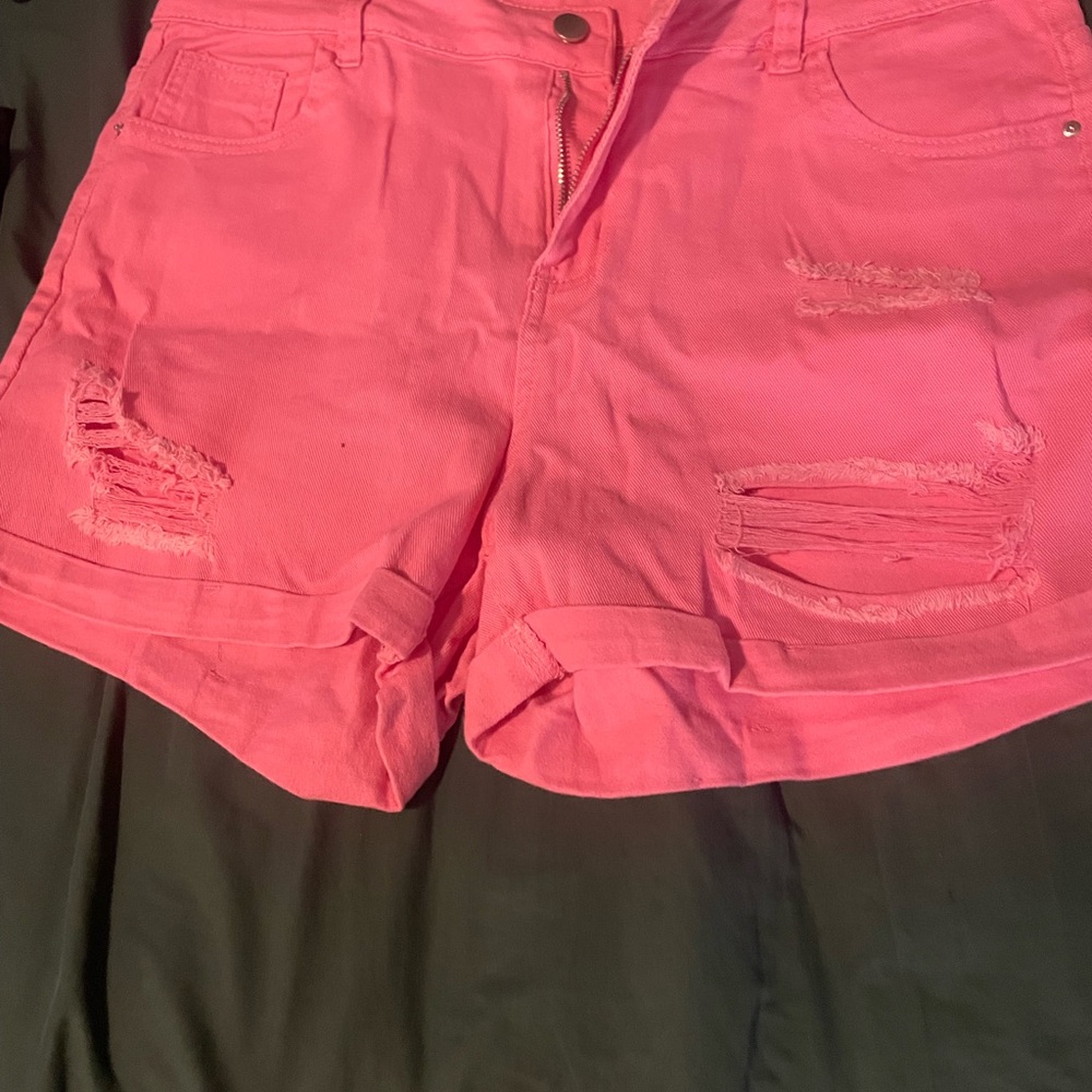 Women's Pink Distressed Shorts